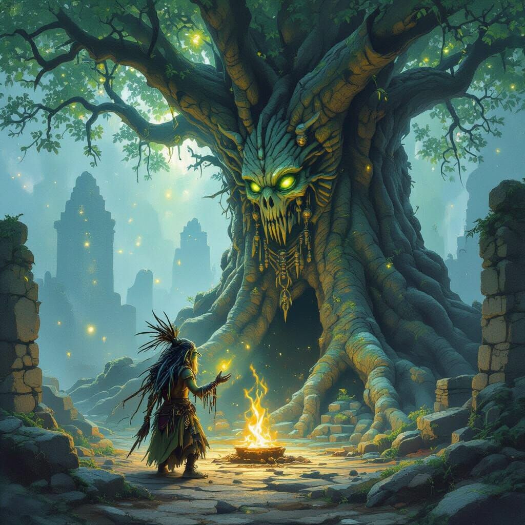 Goblin Shaman Ritual by Ancient Tree in Forgotten City