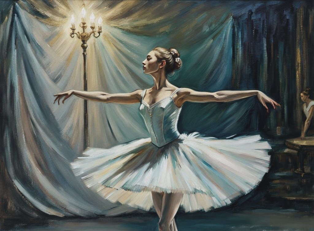 Ethereal Ballerina in a Dreamlike Moonlit Stage