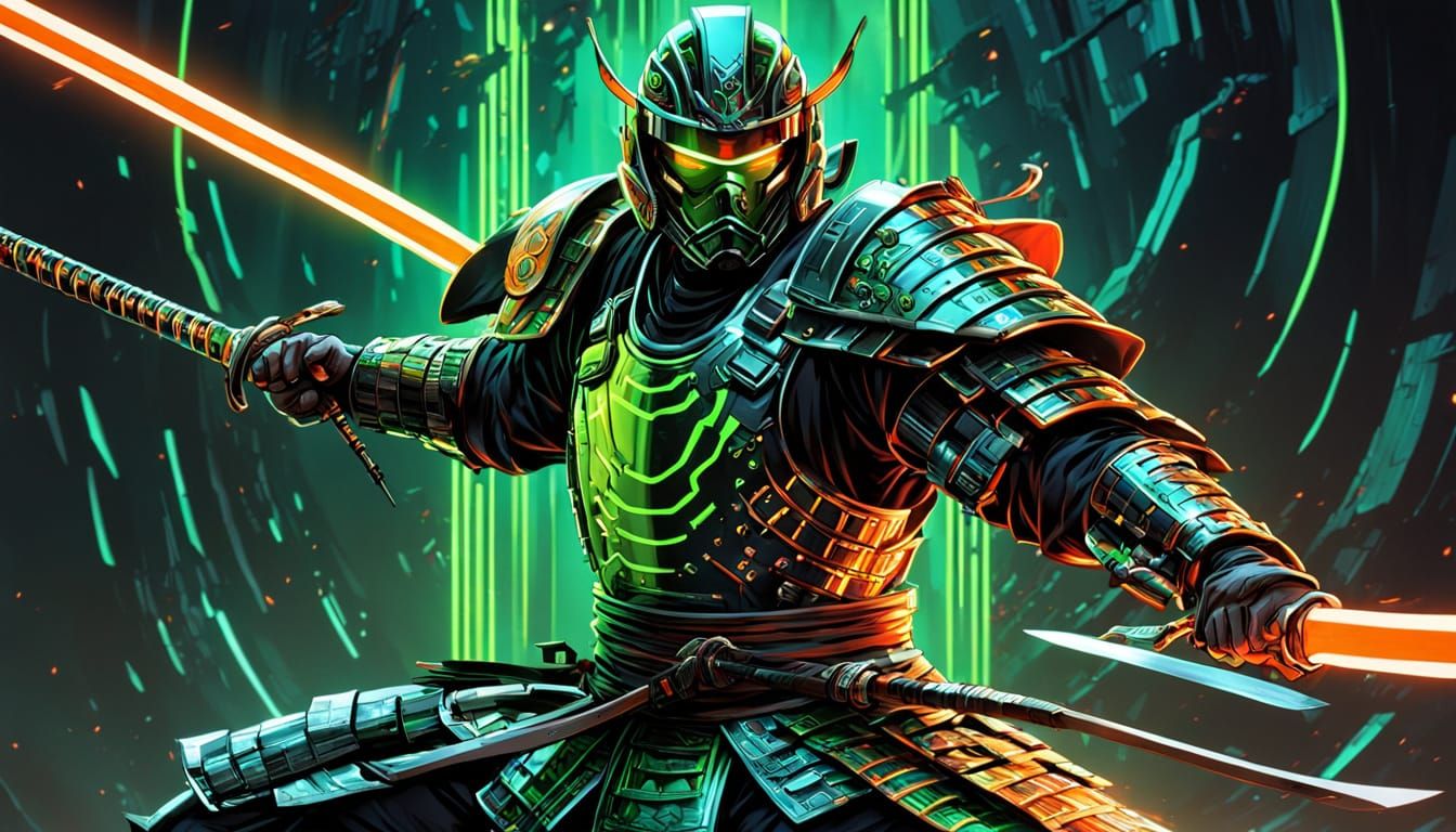 Futuristic Samurai Warrior with Plasma Katana in Comic Art