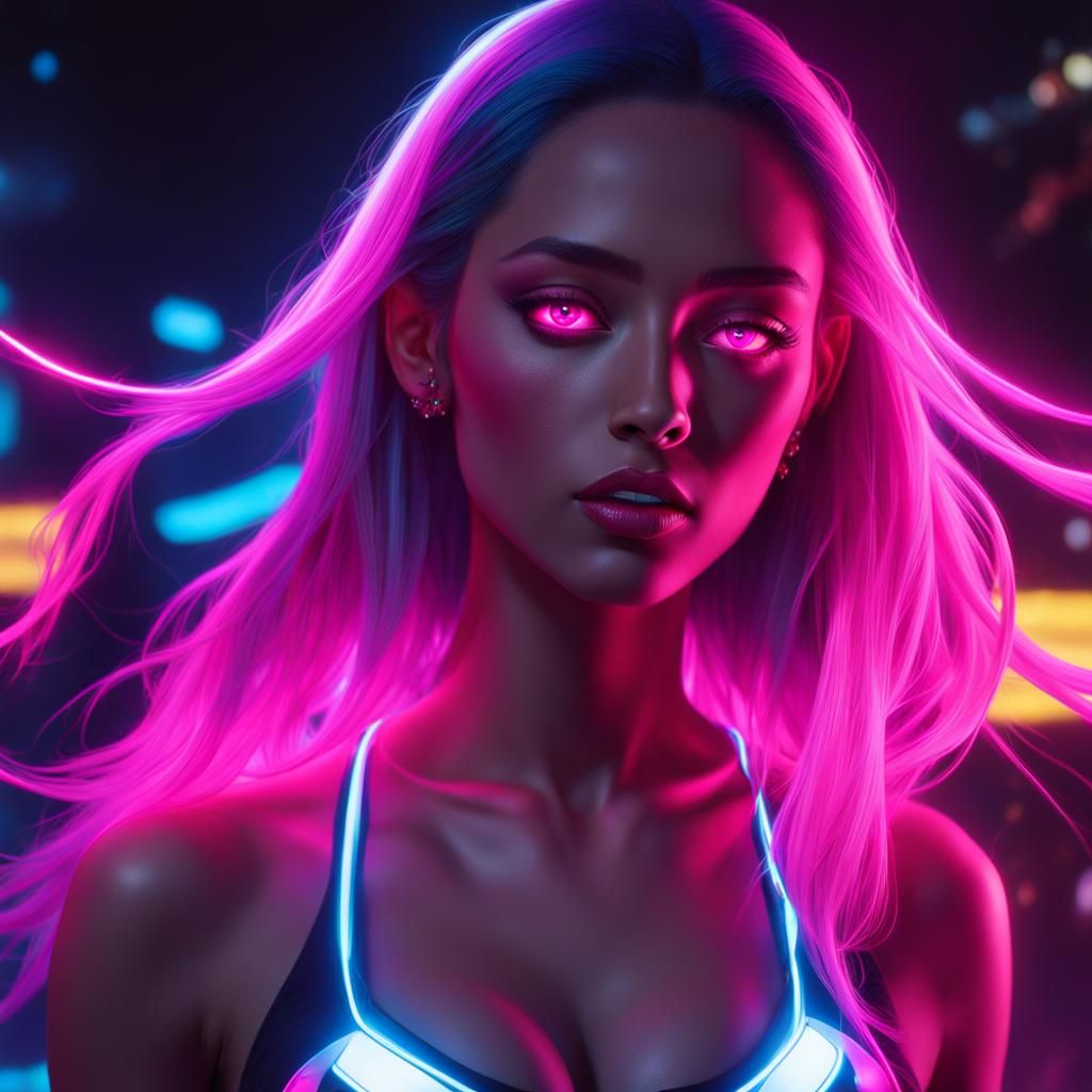 Cyberpunk Girl with Pink Magic and Neon Eyes