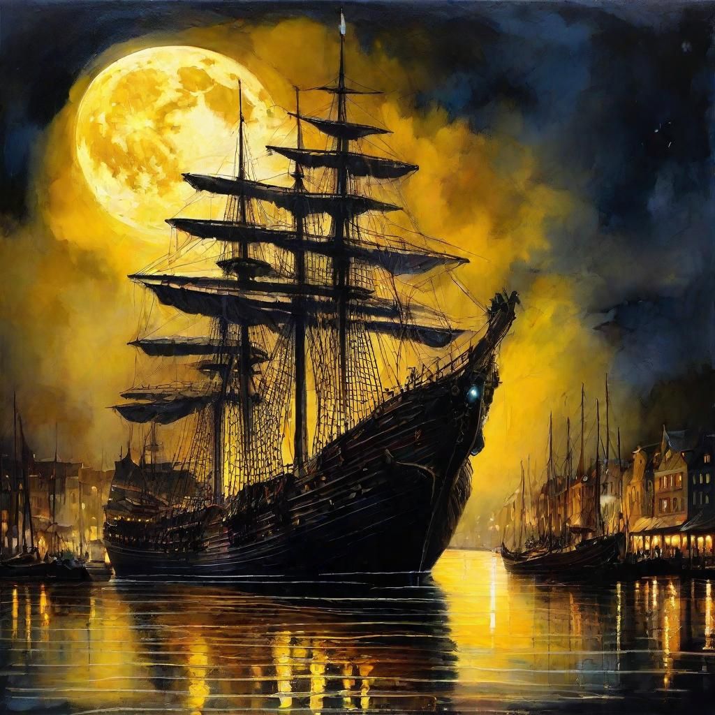 Epic Medieval Vessel Meets Mystical Moonlit Night