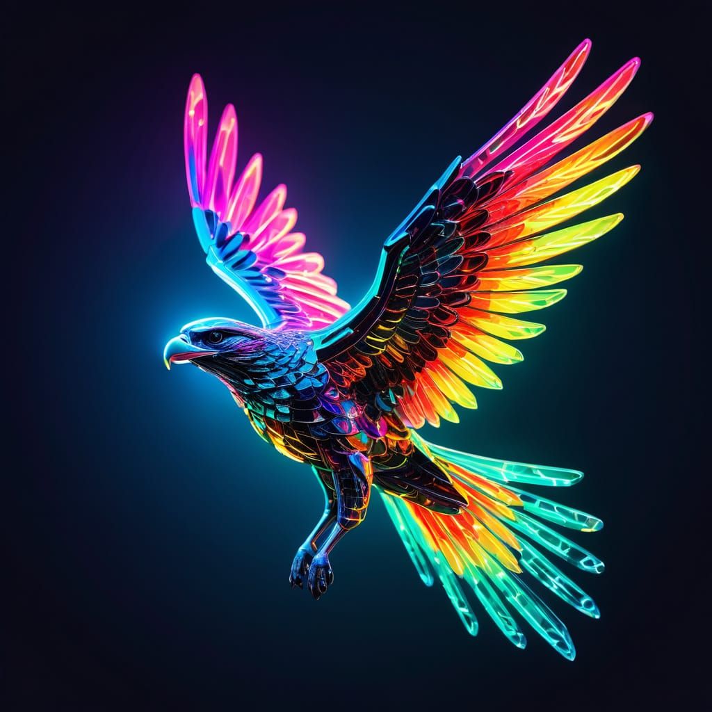 Neon Angel Soaring Through Heavens at Night