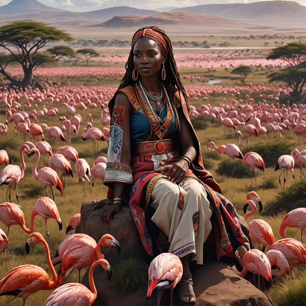 Kenyan Woman on Hilltop Overlooking Serengeti