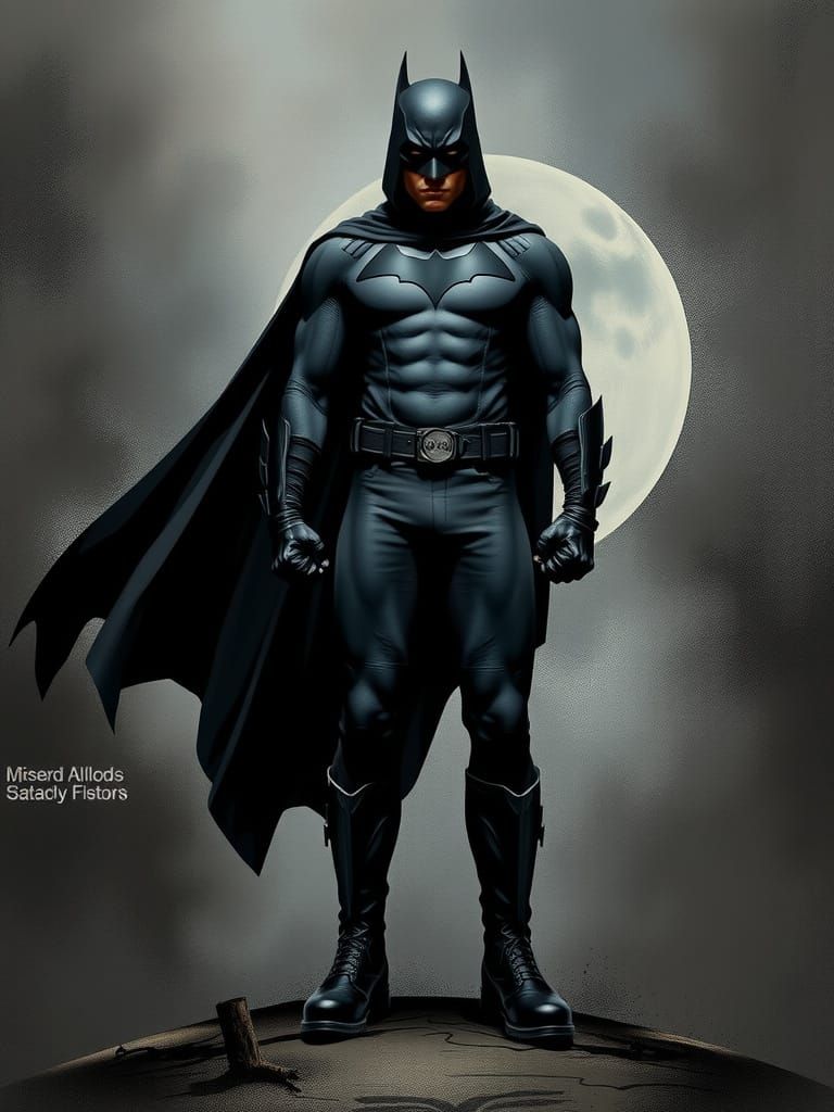 Dark Brooding Superhero in Black Cape and Mask