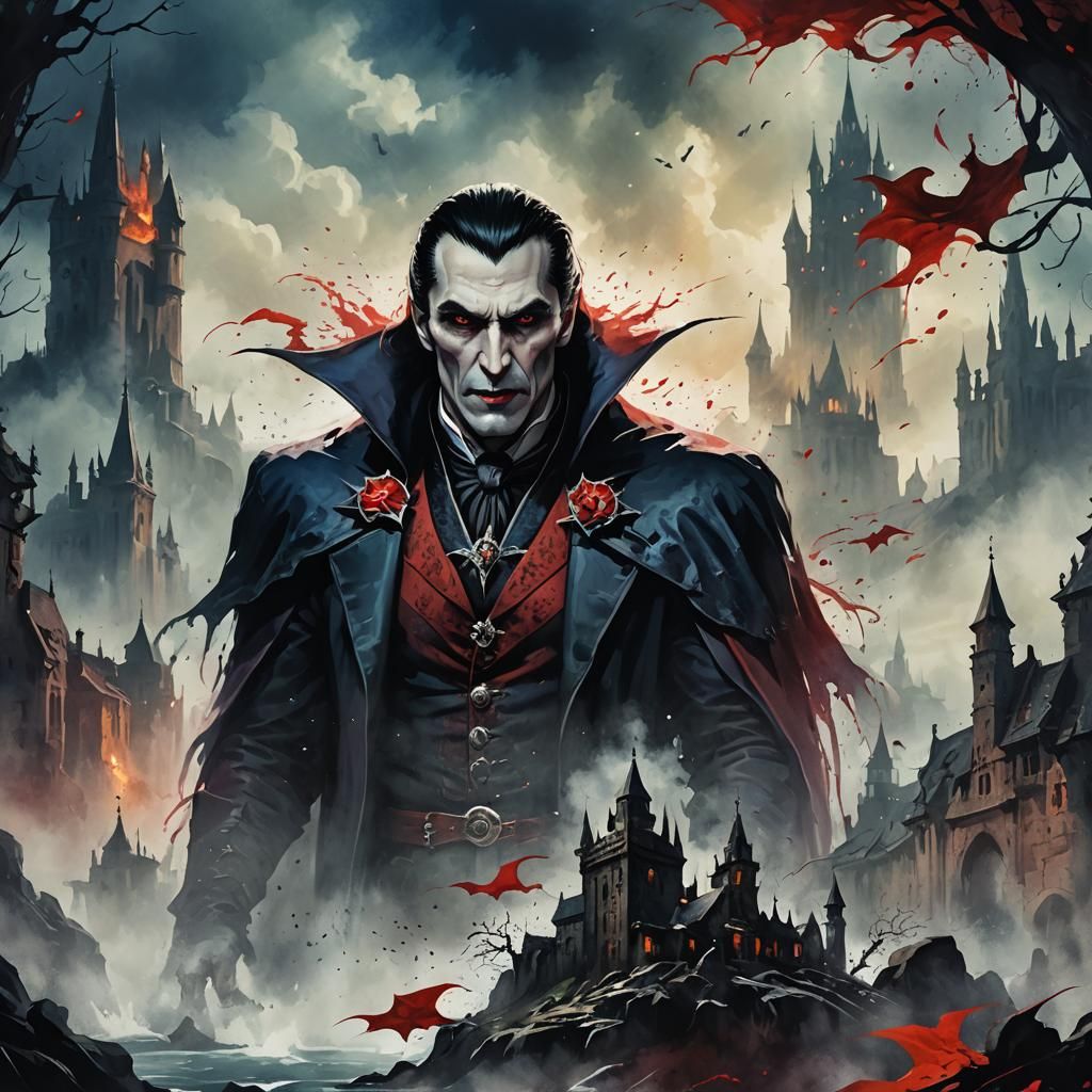 Watercolor Painting of Dracula with Brush Strokes