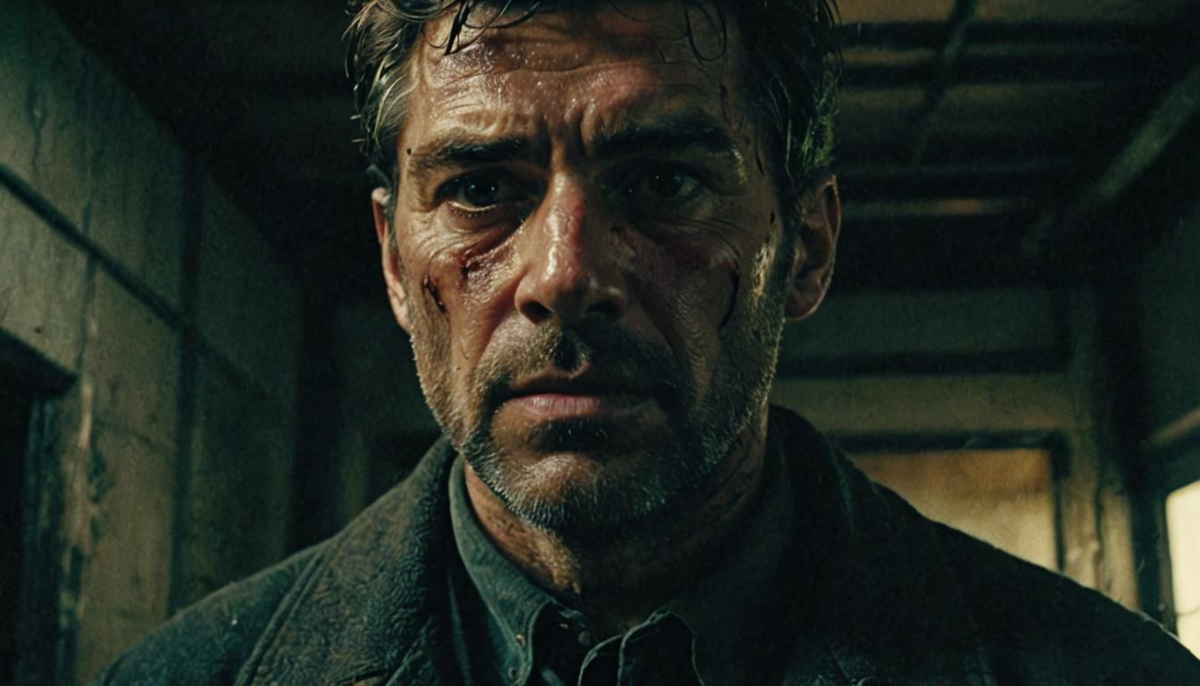 Ominous Warning: Cinematic Film Still of a Calm Man