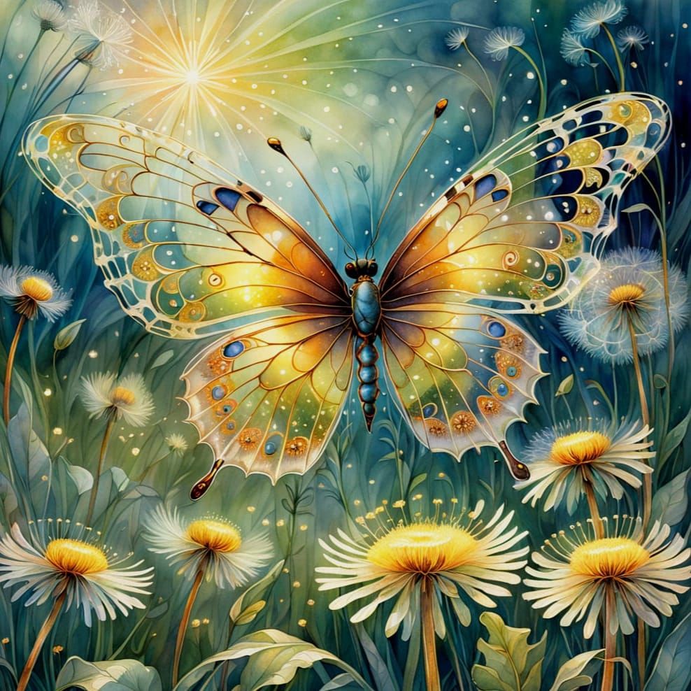 Glowing Butterfly in Vibrant Meadow
