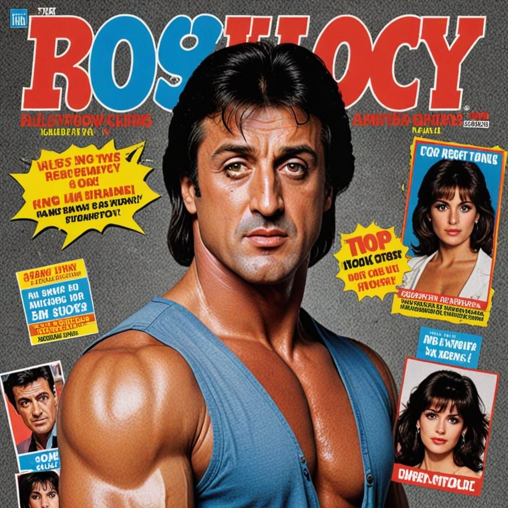 Sylvester Stallone in 80's Pop Art Style Magazine Cover