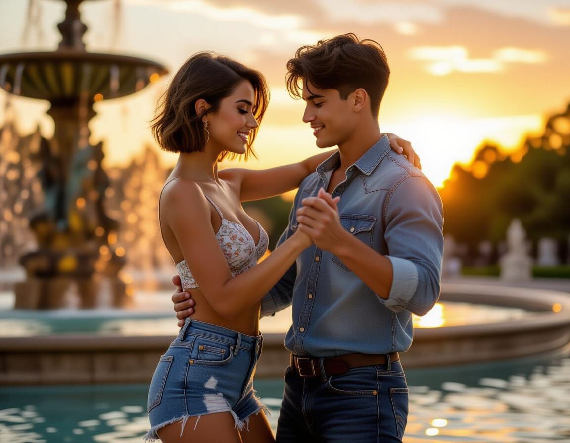 Bachata Dance at Sunset in Hyperrealistic Style