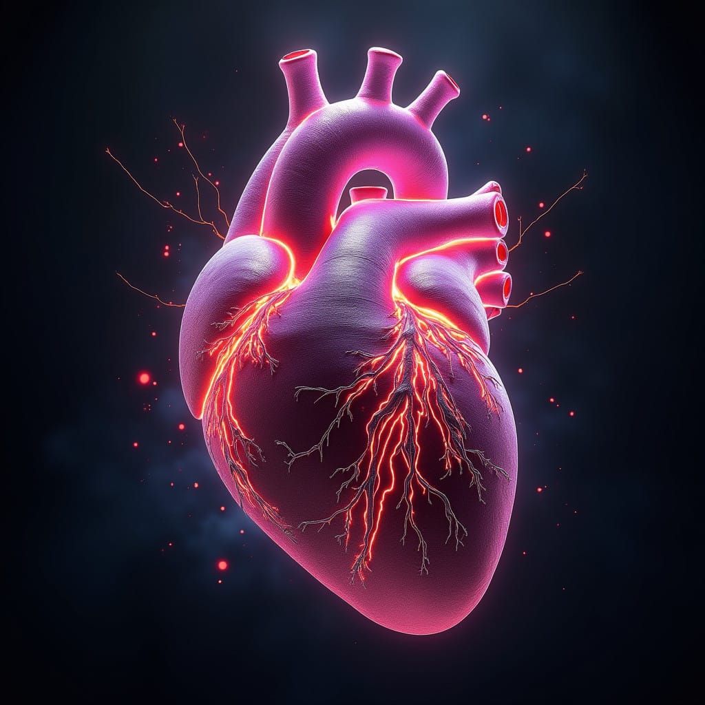 Surreal Anatomical Heart in Fantastical Hologram Tattoo Styl...