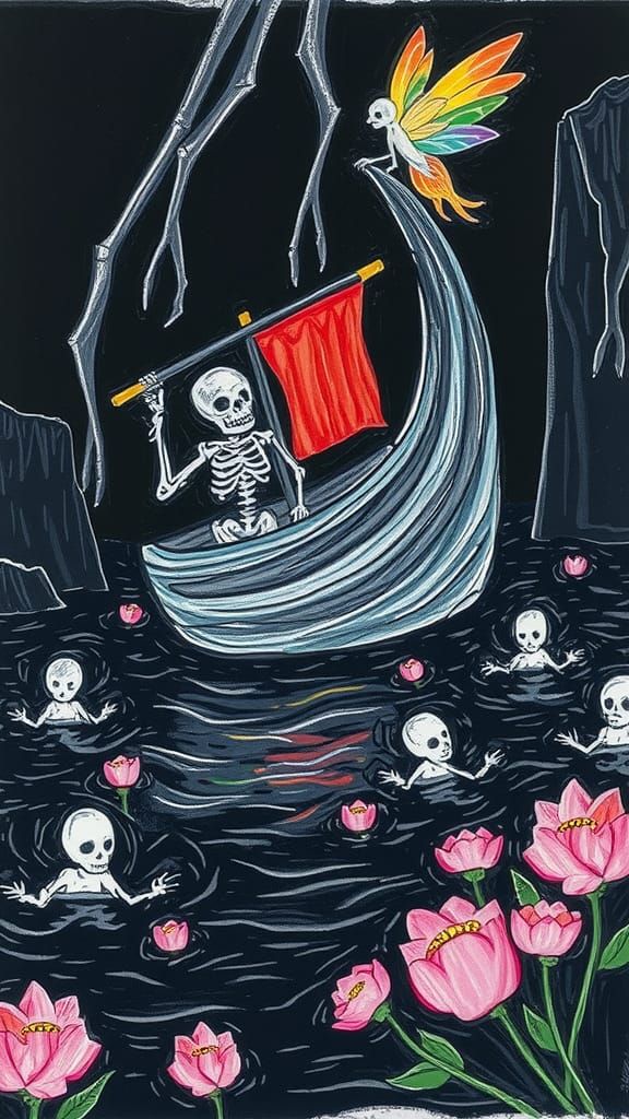 Crayon Underworld Scene Inspired by Basquiat and Rayographs