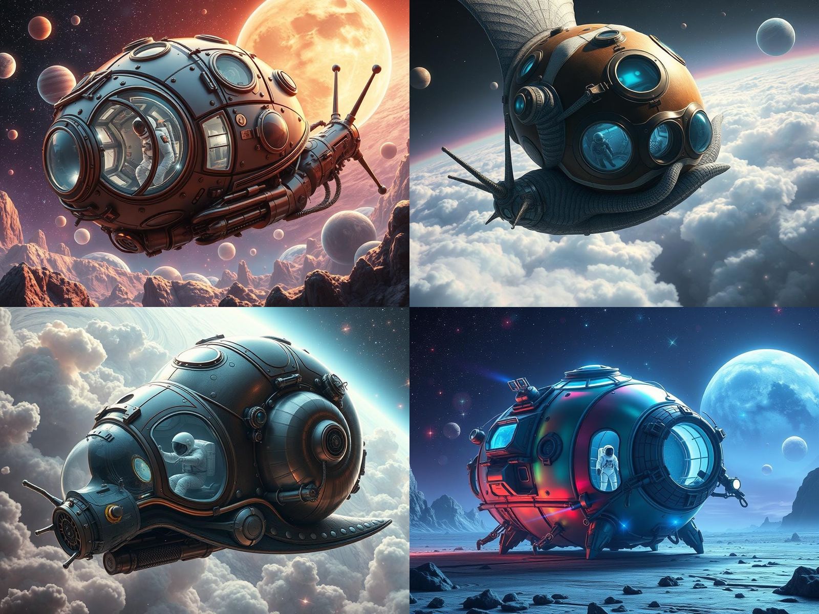 Futuristic Snail-like Creature Traversing Cosmic Landscape