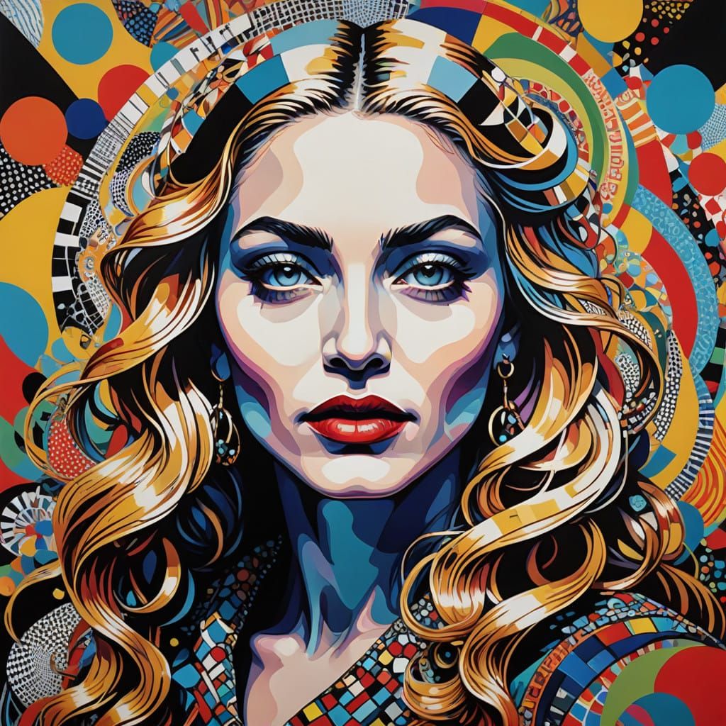 Vibrant Pop Art Portrait of Madonna in Kaleidoscopic Mashup