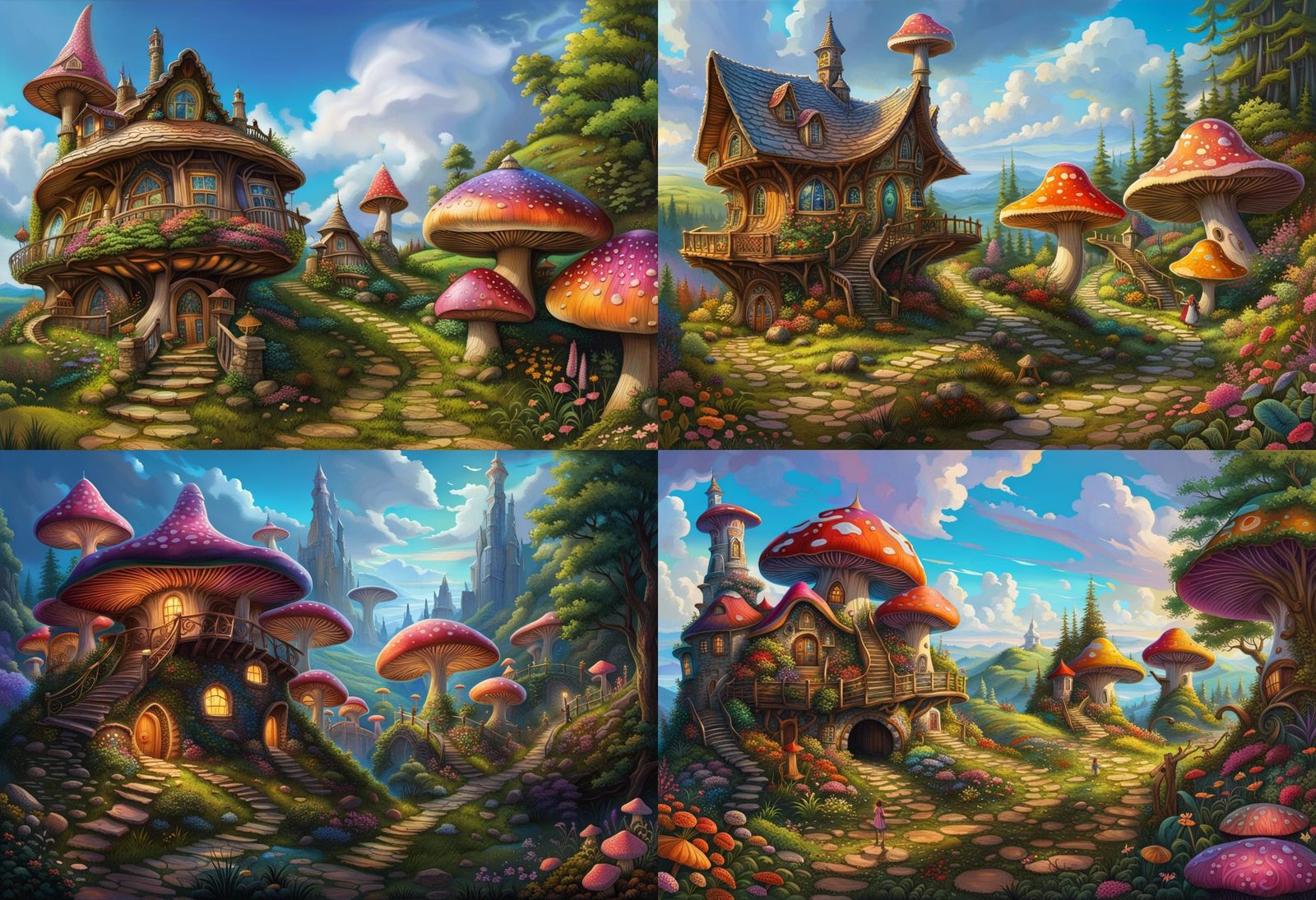 Faerie Houses Carved in Mushroom, Fairytale Fantasy