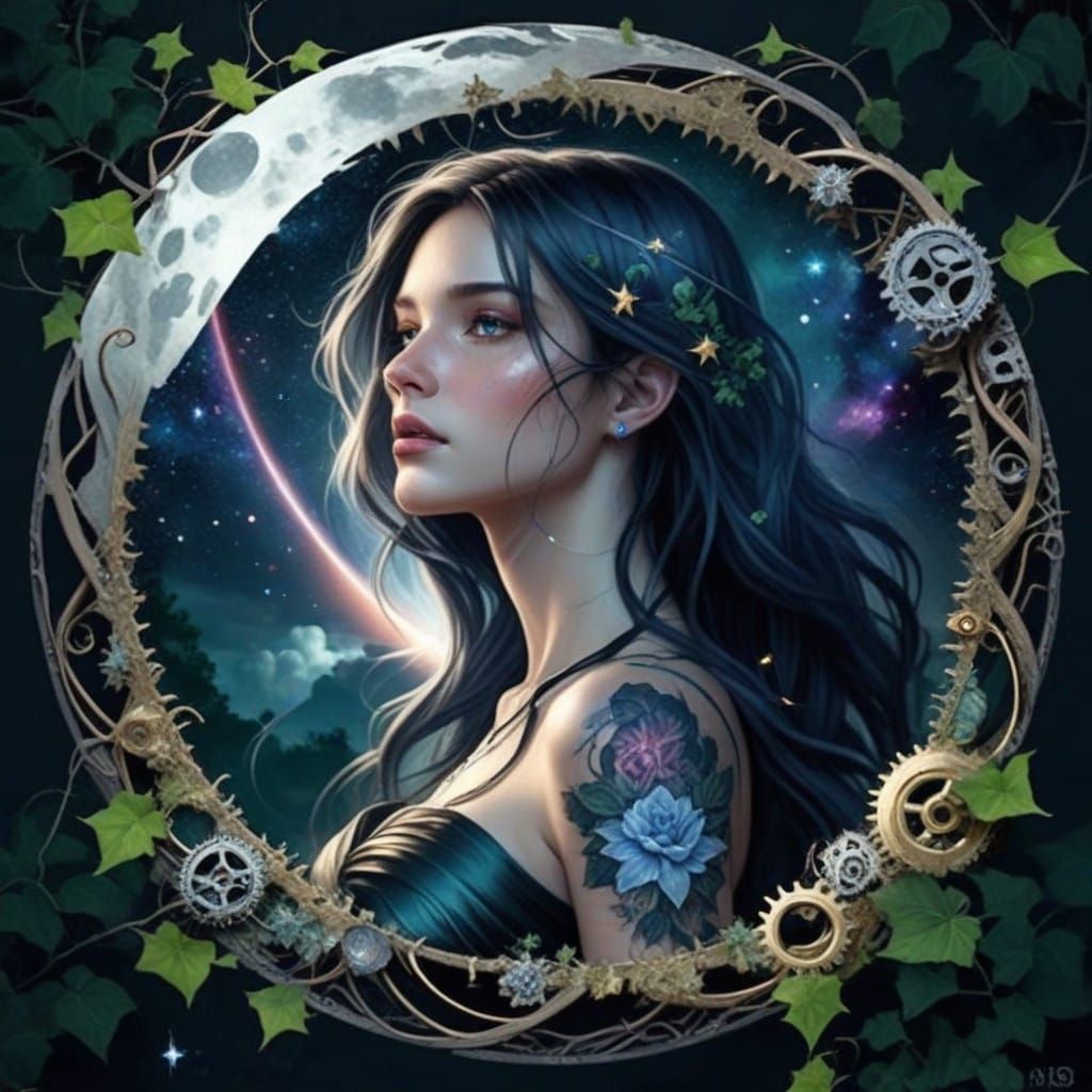 Mysterious Figure Amidst Twinkling Stars and Stormy Skies