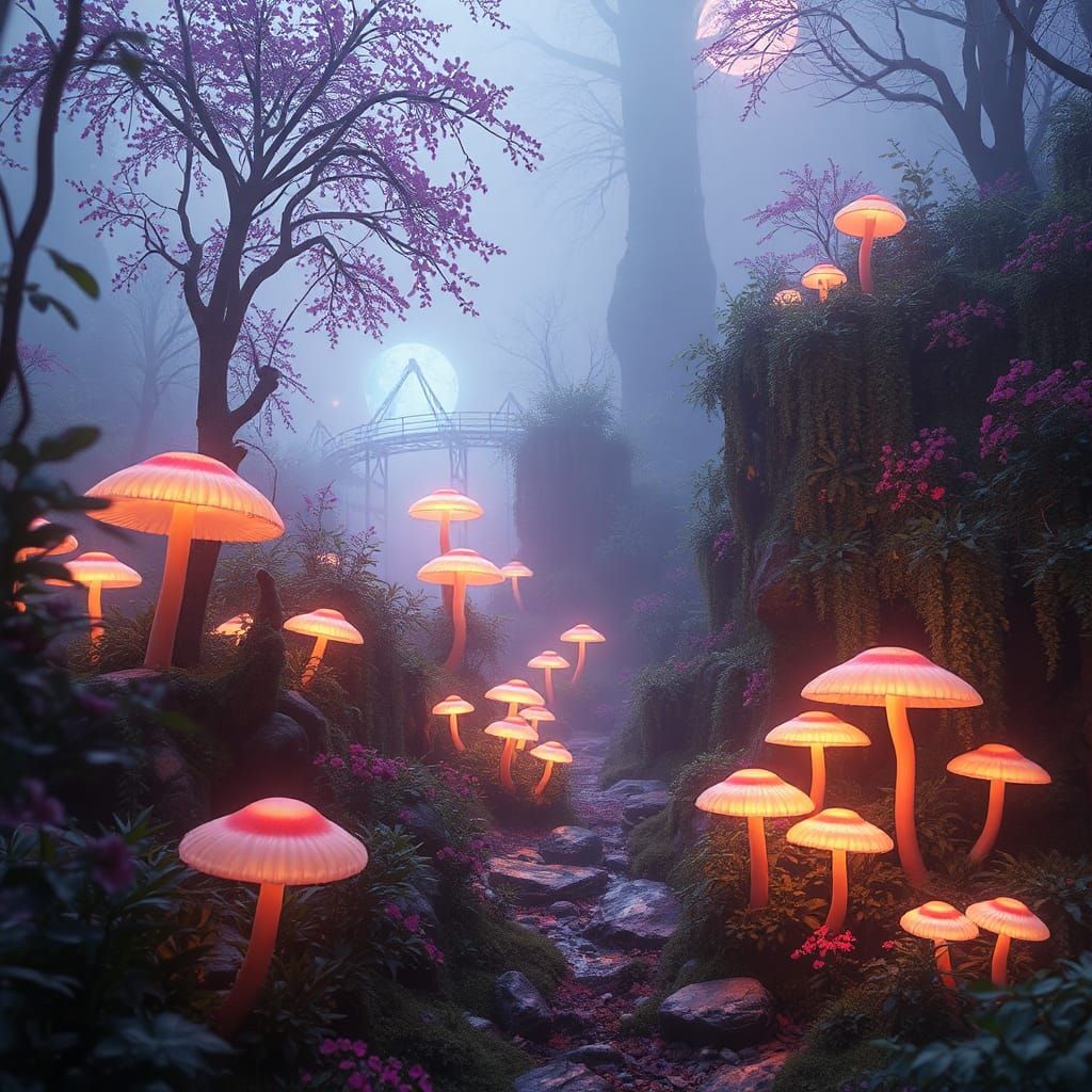 Luminescent Mushrooms in Ethereal Fantasy Landscape