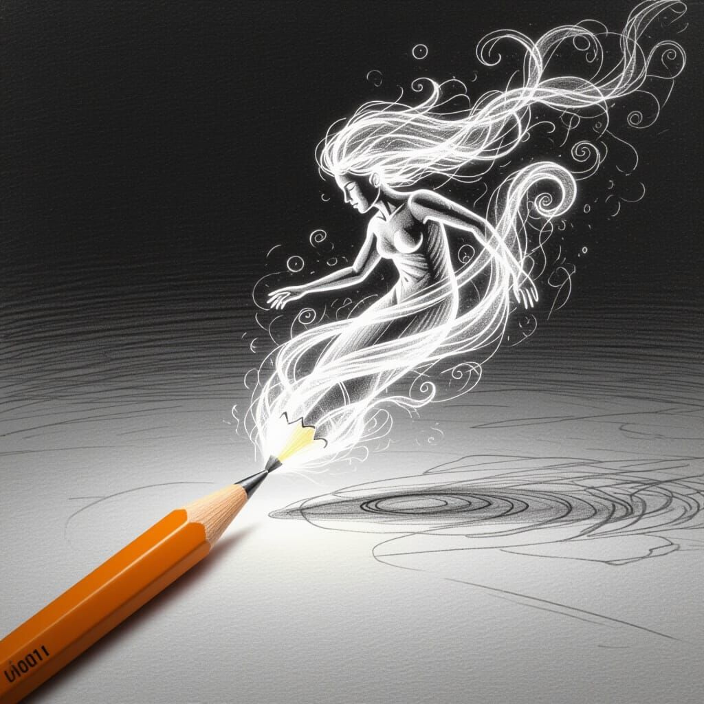 Pencil Releases Glowing Spirit in Detailed Charcoal Drawing