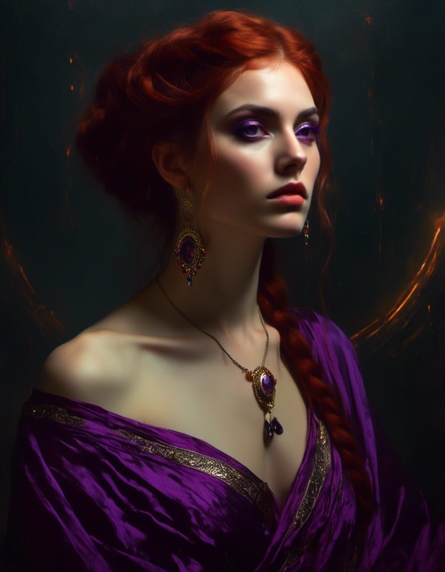 Elegant Goddess with Braided Hair, as Digital Art