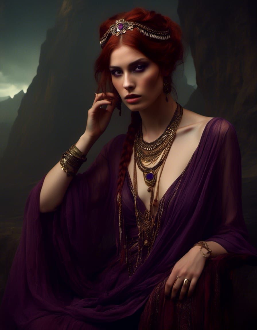 Elegant Goddess with Braided Hair in Macabre Style