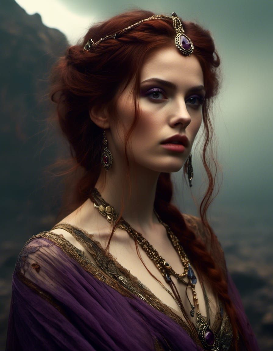 Elegant Goddess Megara in Macabre Art Style