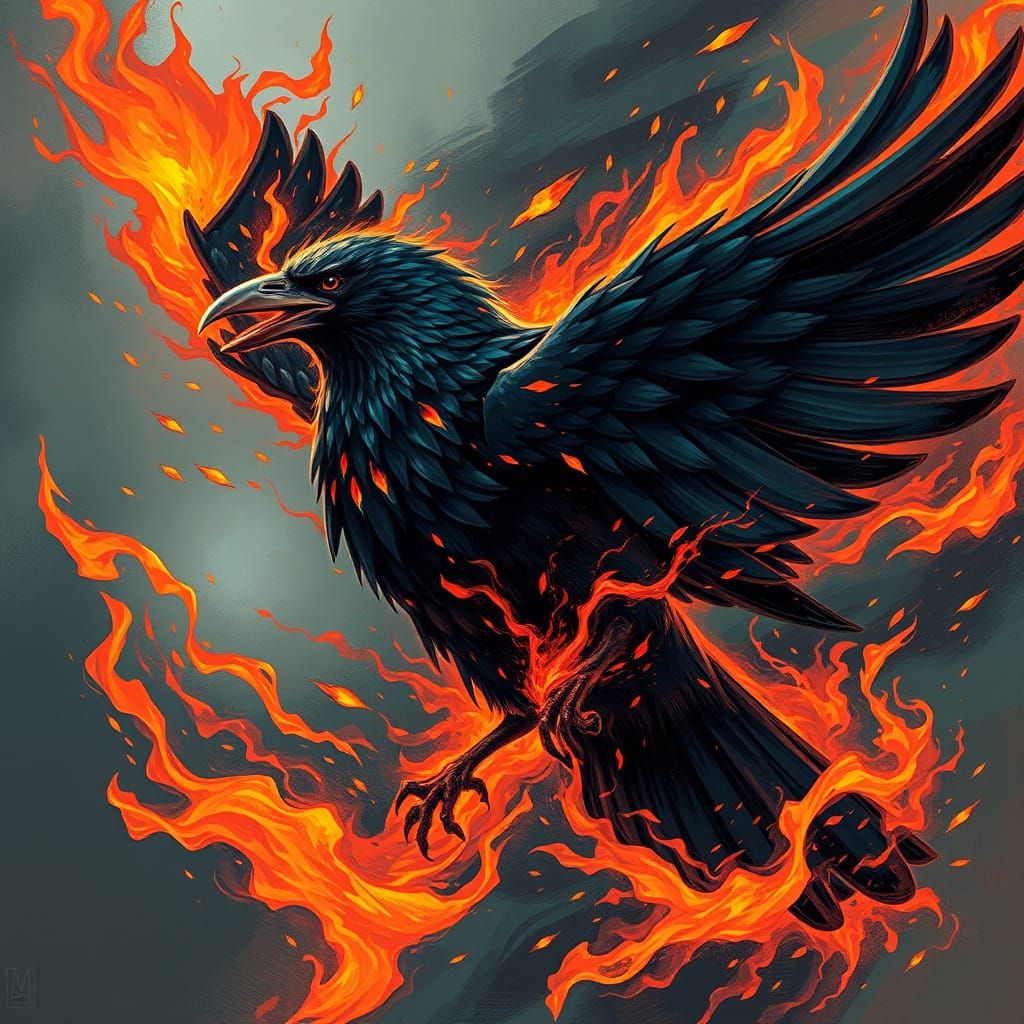 Flaming Crow Digital Artwork