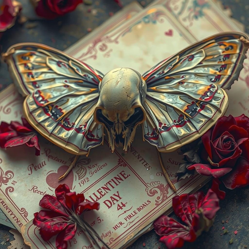 Dark Surrealism Valentine's Day Skull Moth