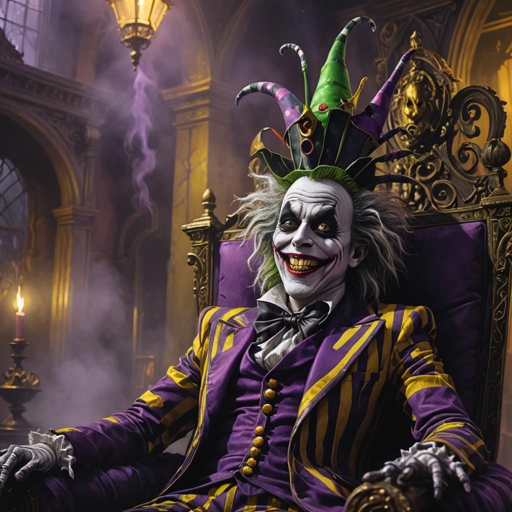 Beetlejuice as Jester in Dark Fantasy Art