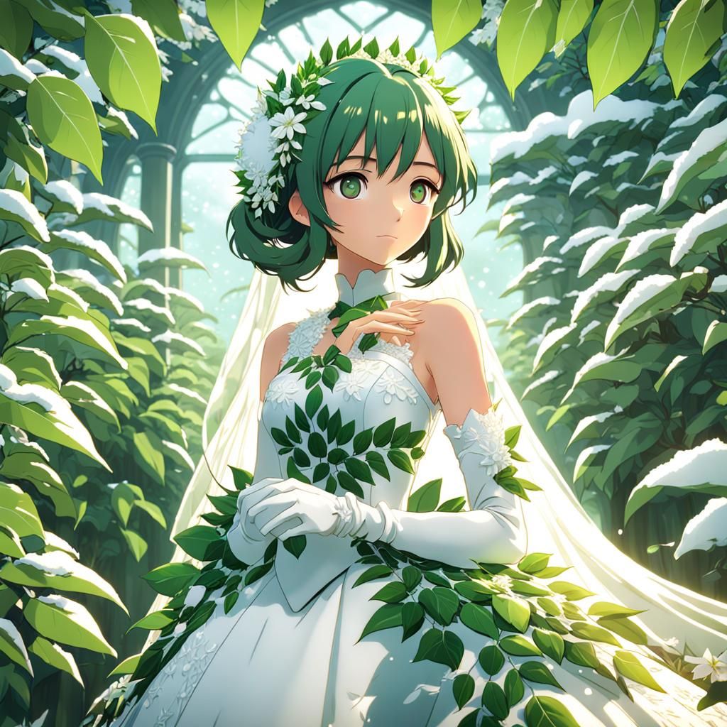 Anime Girl in Leafy Wedding Dress