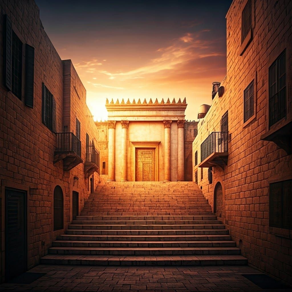 Jerusalem Temple Sunset: Mystical Sci-Fi Art