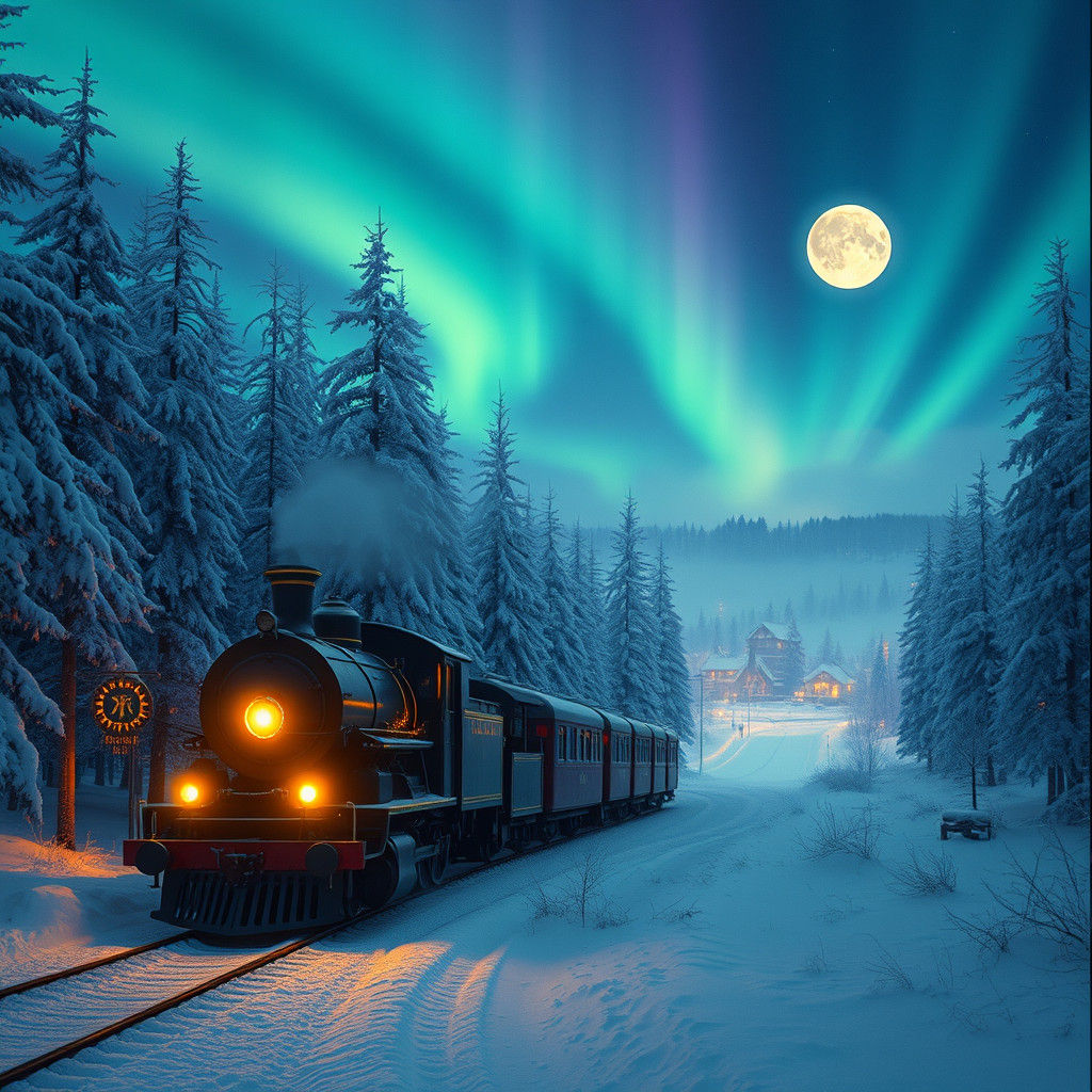 Mystical Christmas Train Through Snowy Forest