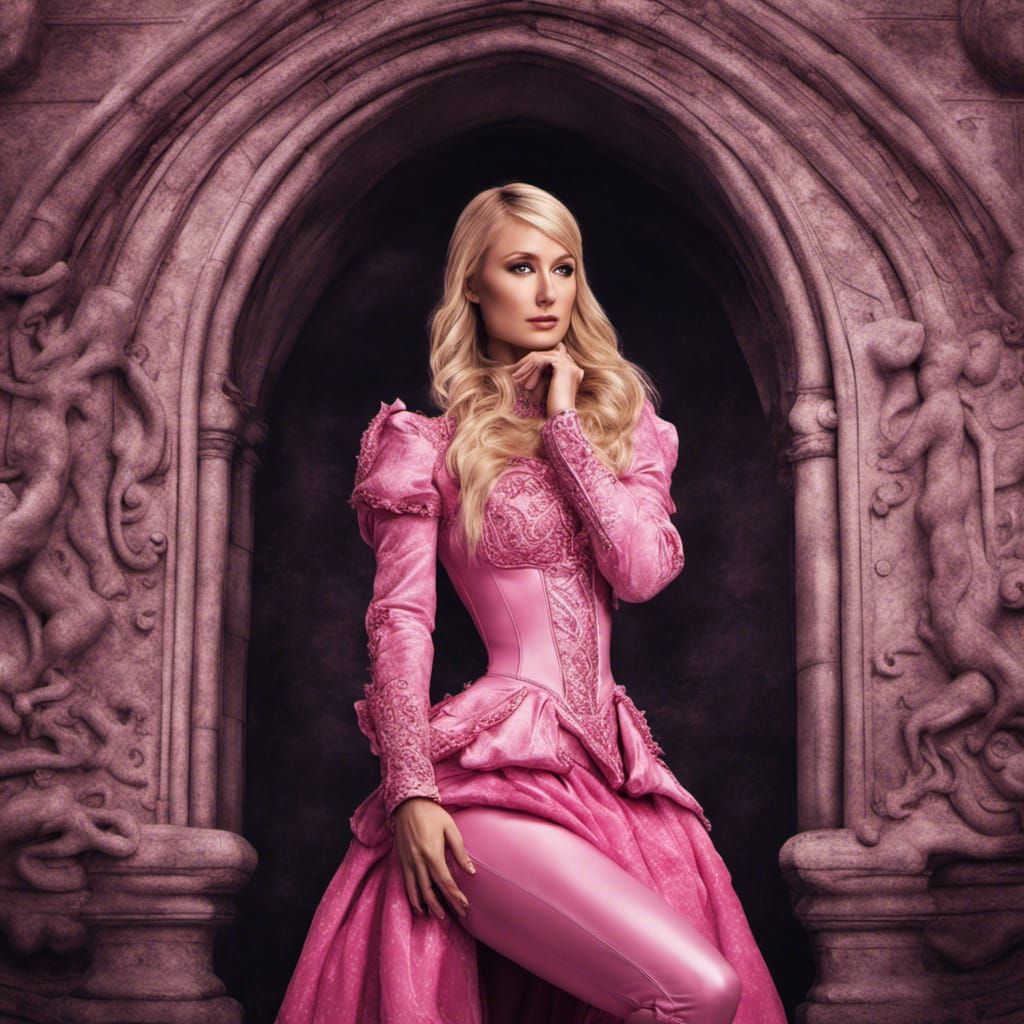 Paris Hilton as Medieval Acrobat in Pink Outfit