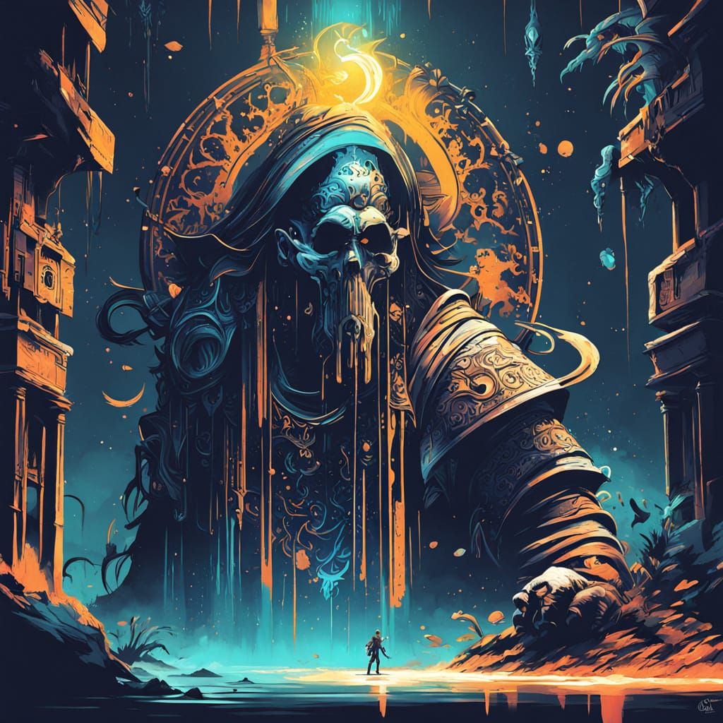 Fantasy Concept Art of a ShadeTech Warrior in a Desert Oasis