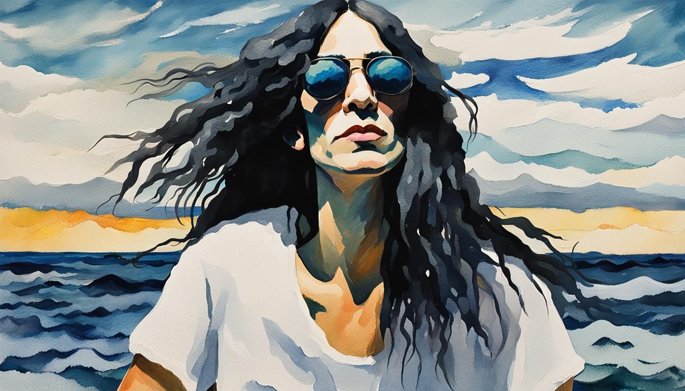 Ocean-Inspired Portrait in Impressionist Gouache Style