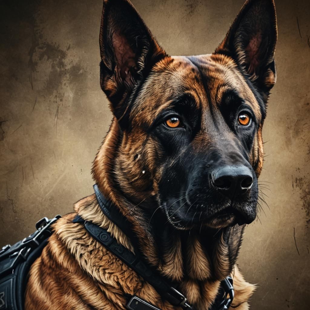 Police K9 Belgian Malinois Portrait in Digital Art