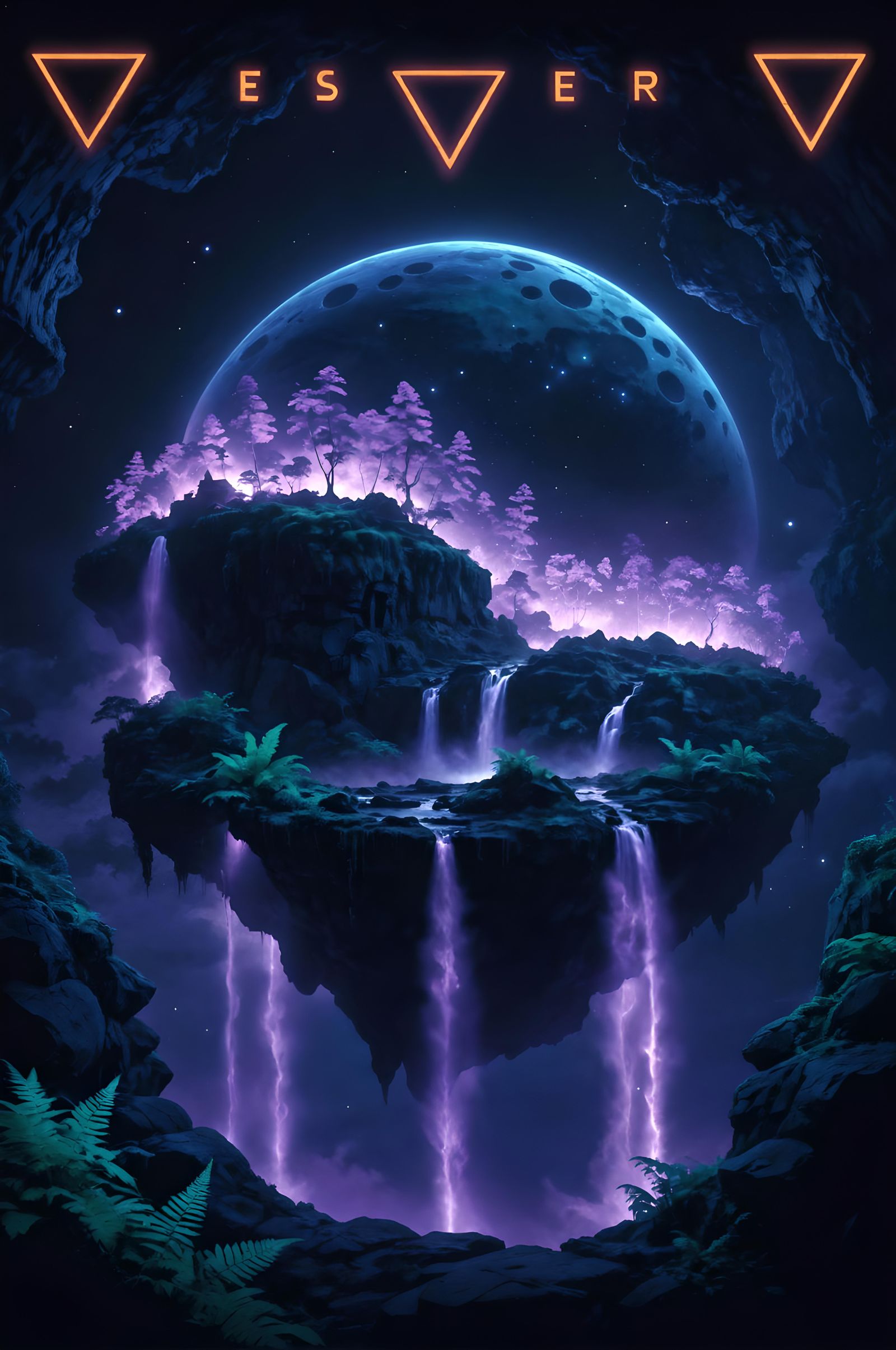 Mesmerizing Black Light Poster of Floating Island