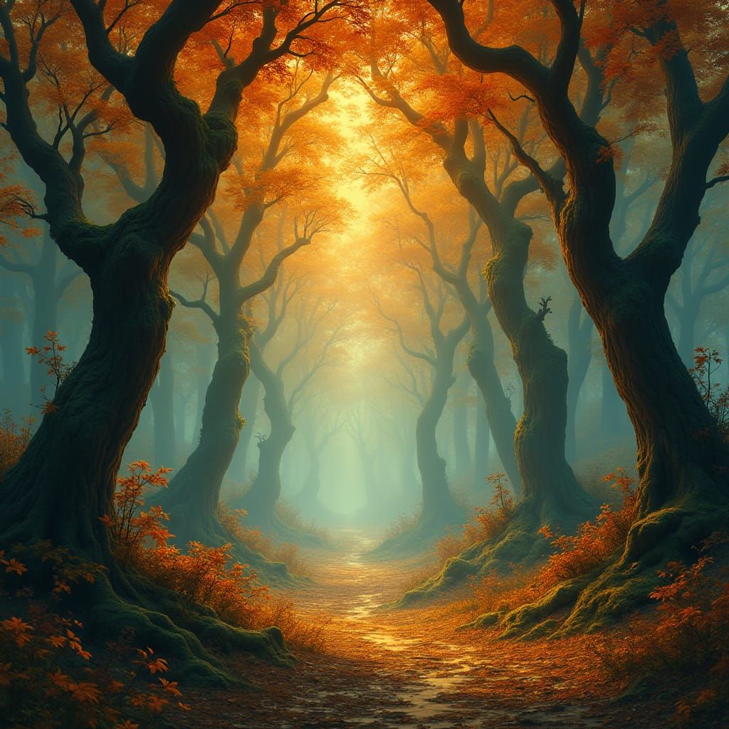 Whispers of Autumn in a Mystical Fantasy Forest