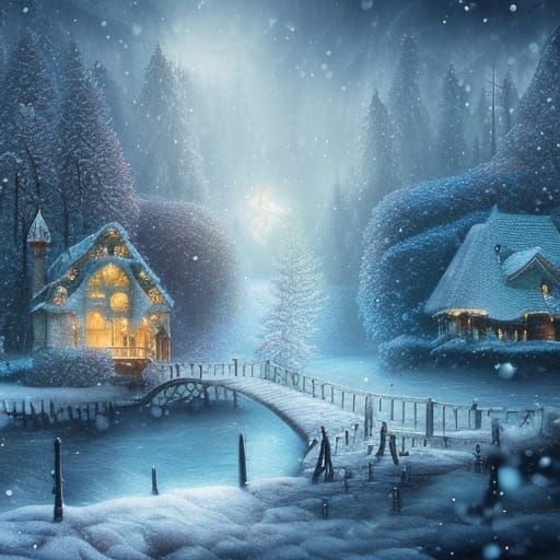 Whimsical Fairy Winter Wonderland Digital Painting