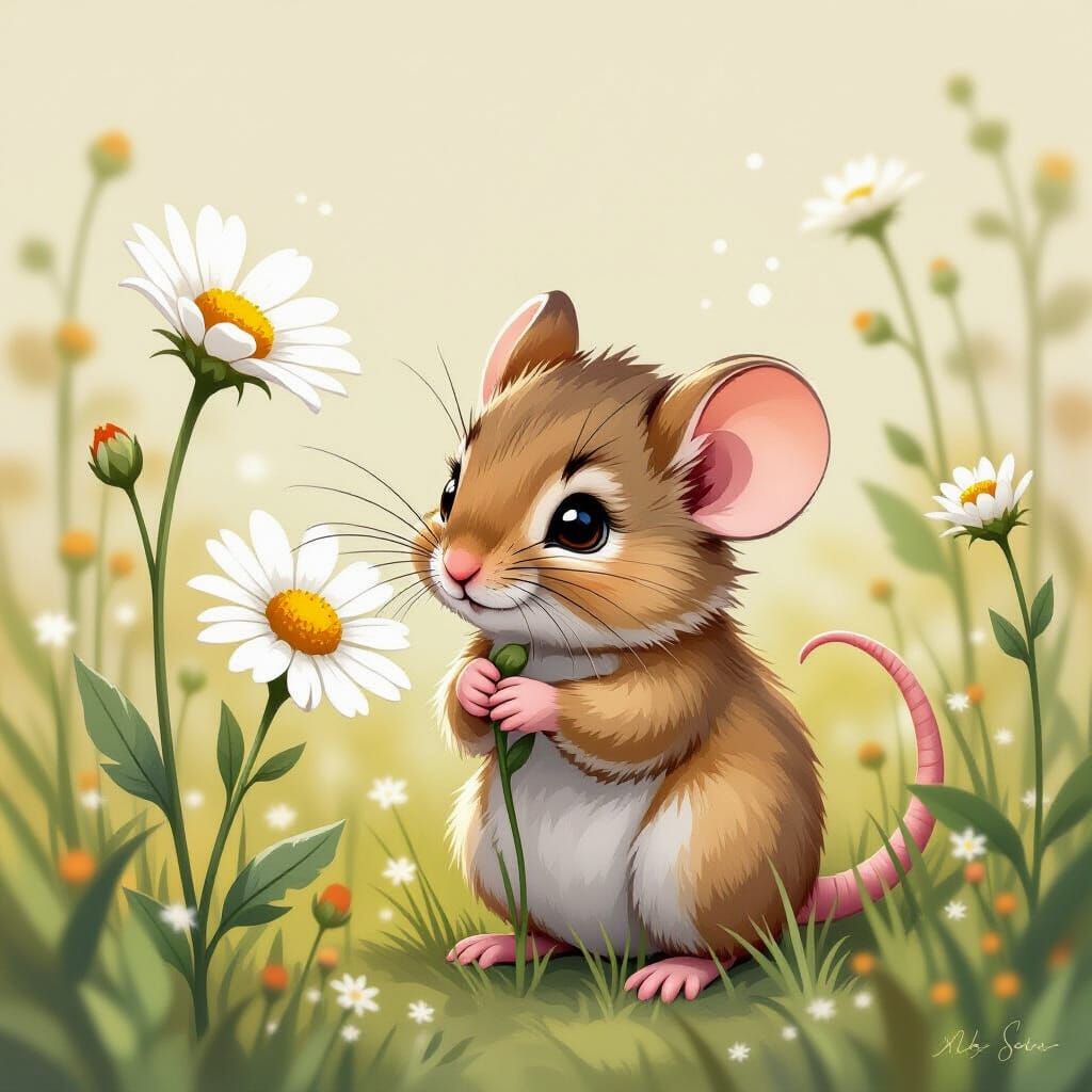 Shy Mouseling Peeking in Whimsical Illustration