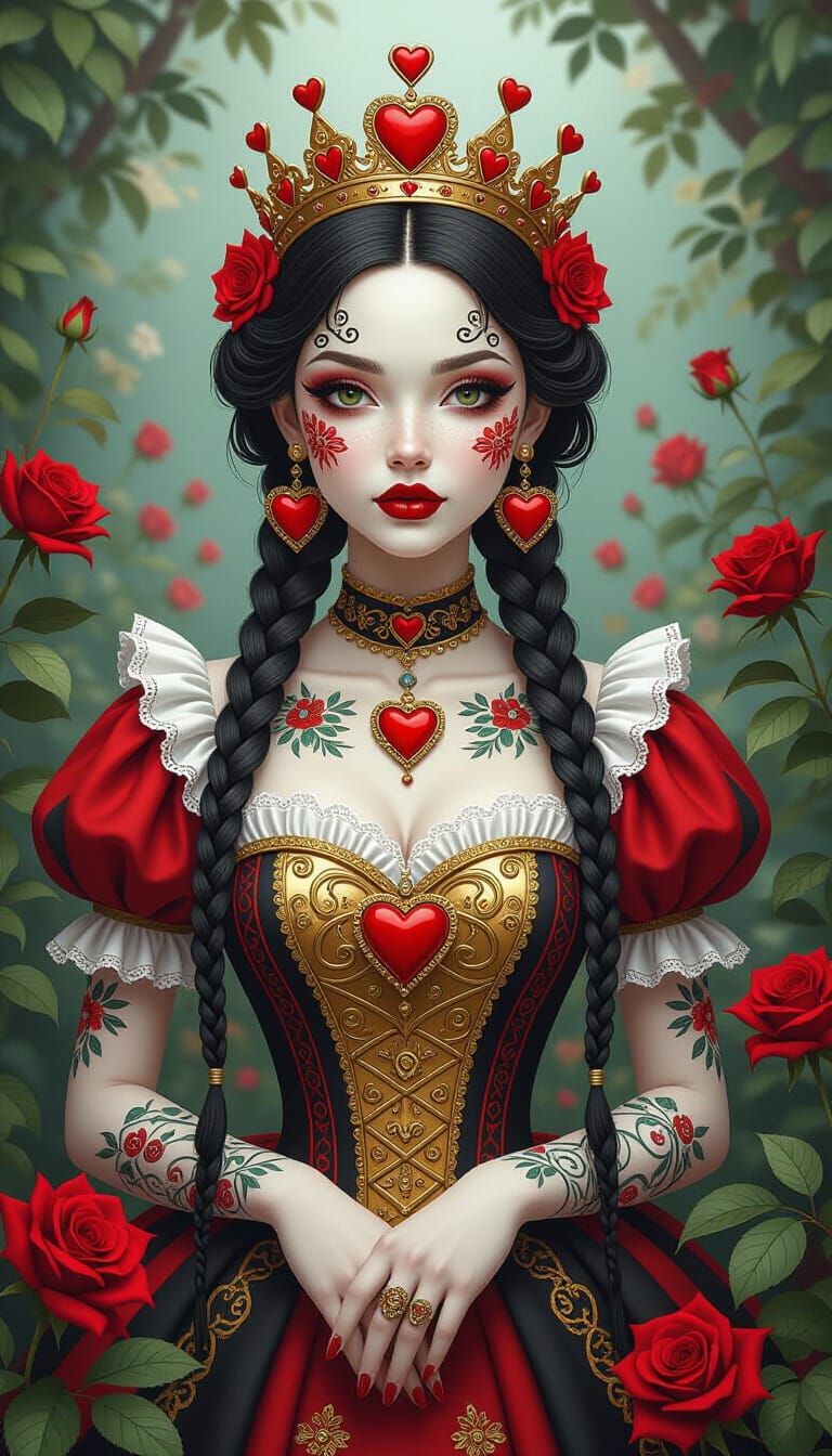 Queen of Hearts in Dark Fantasy Garden