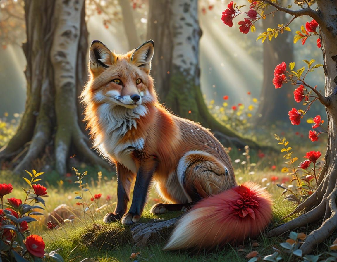 Dreamy Birch Tree in Lush Green Meadow