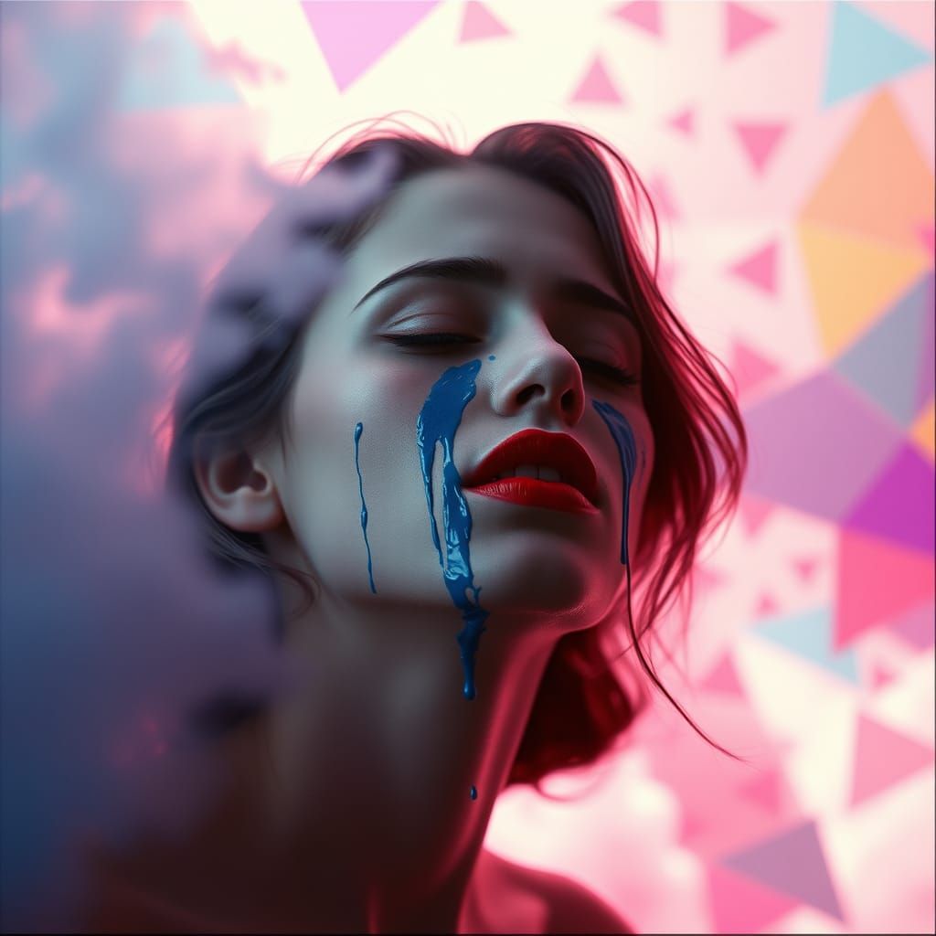 Ethereal Woman in Sorrowful Dance of Colors