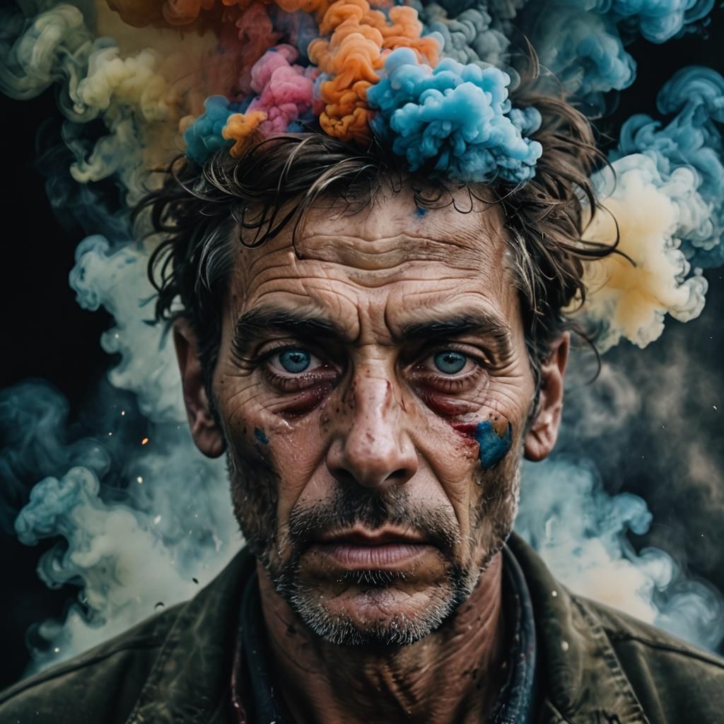 Portrait of a Person with Colorful Smoke