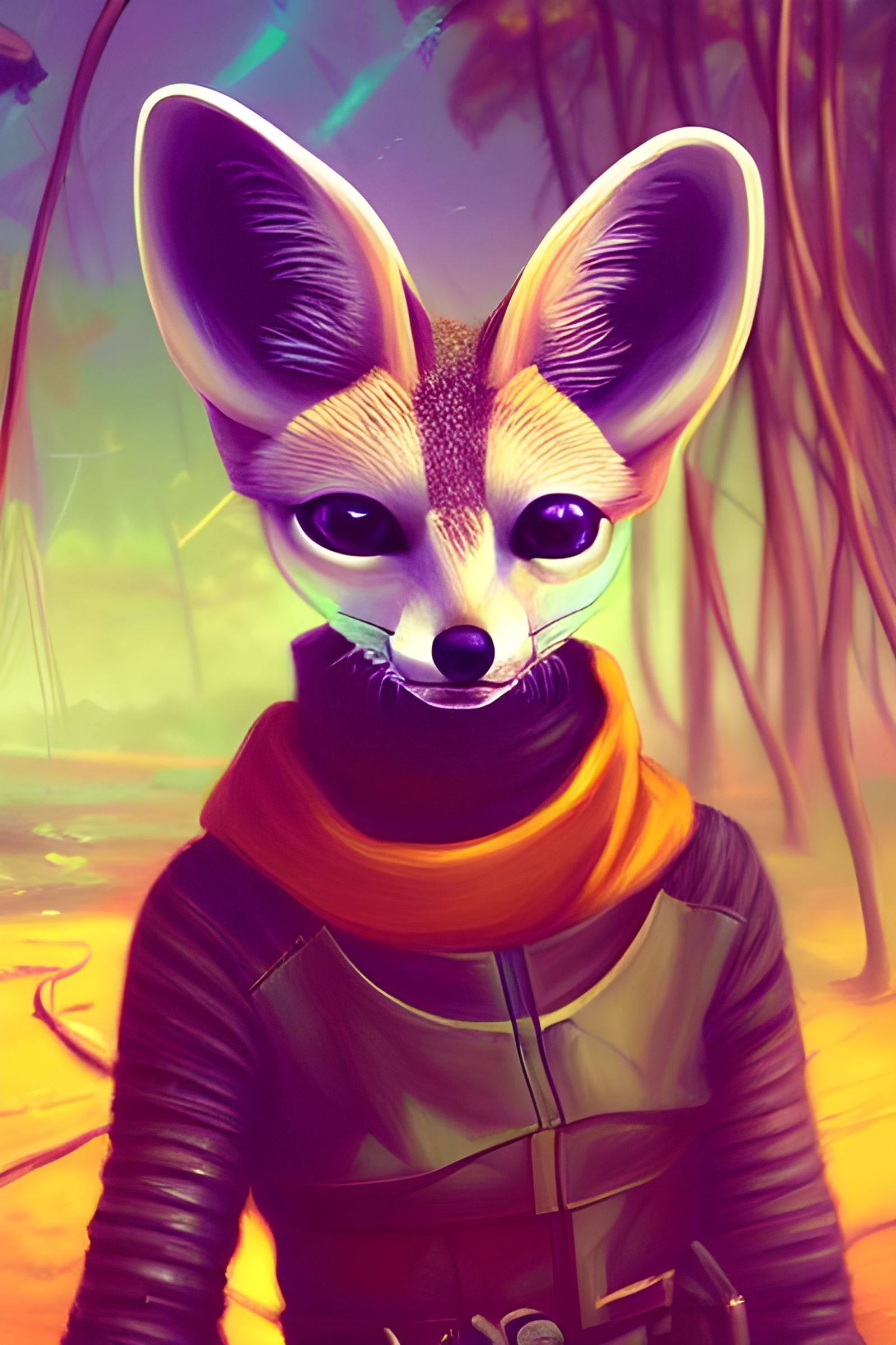 Cyberpunk Fox Warrior in Jungle, Digital Illustration