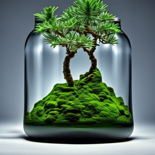 Hyperrealistic Bonsai Tree in a Bottle