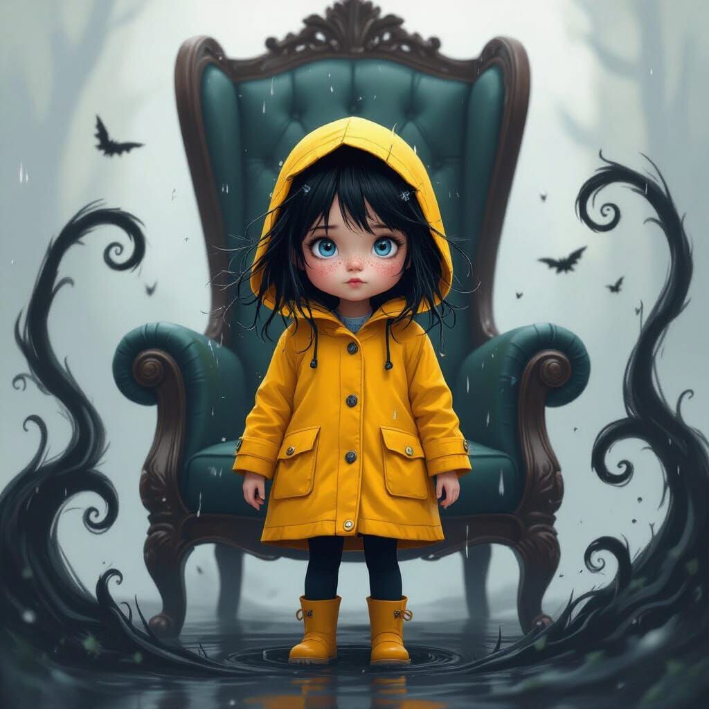 Girl in Yellow Raincoat Amidst Black Magic