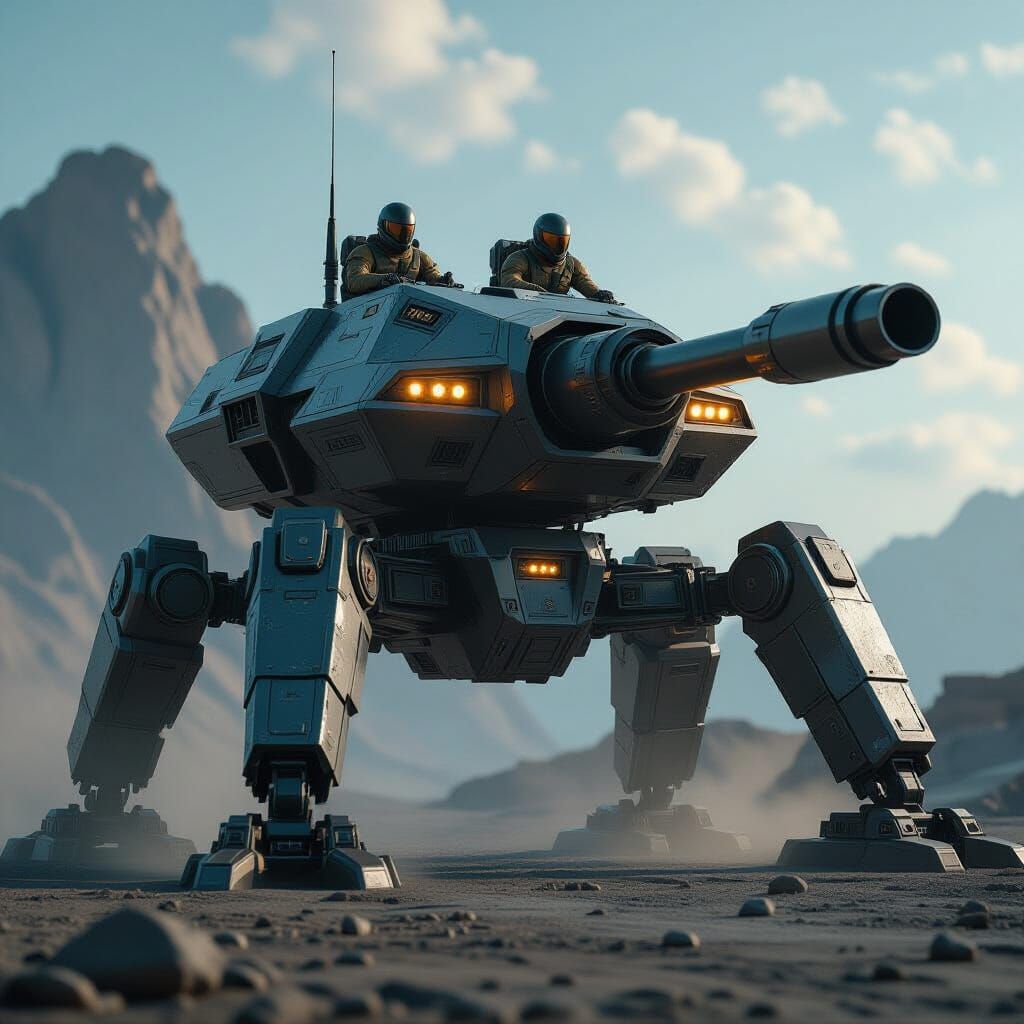 Cinematic Six-Legged Mech Tank with Turreted Gun