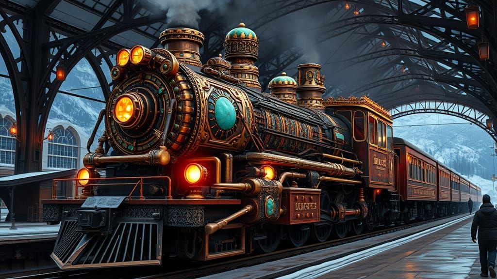 Aztec Steampunk Locomotive in Winter Station