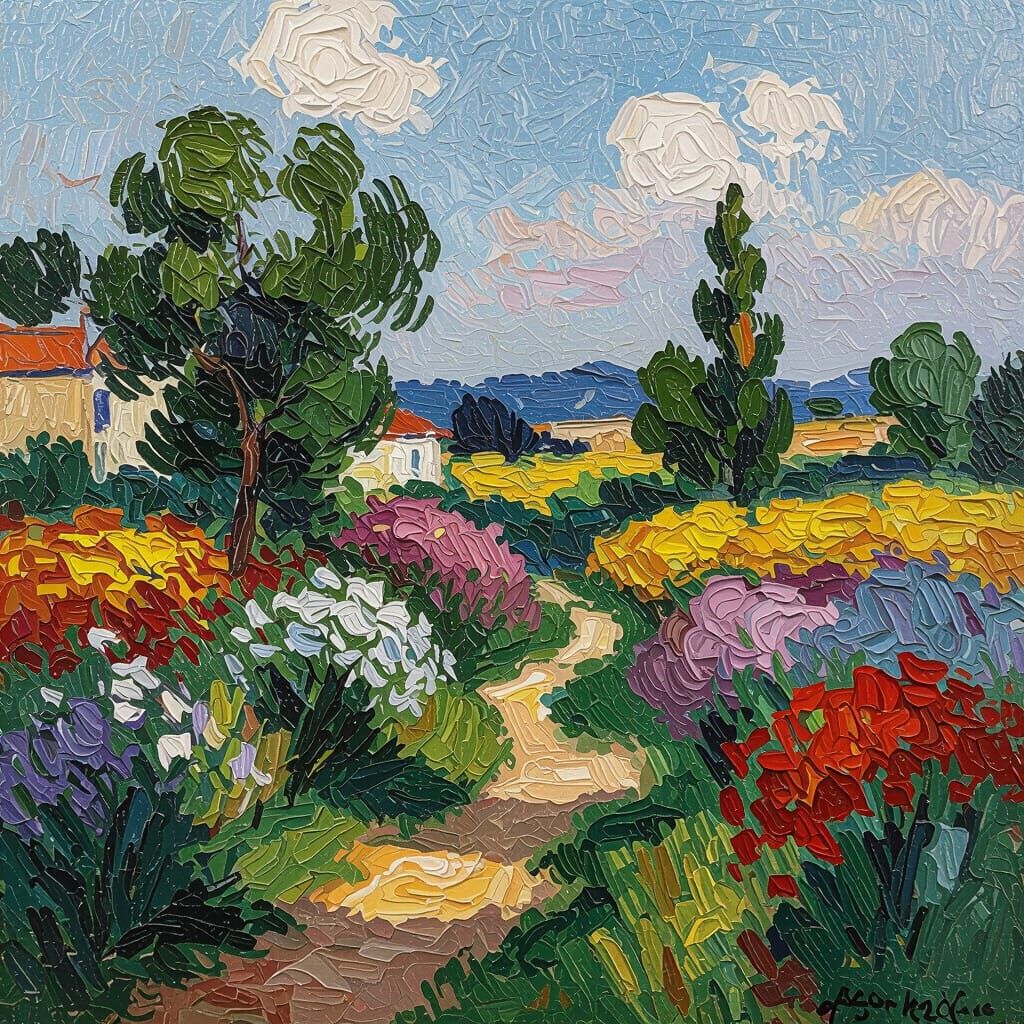 Vibrant Impasto Landscape in Impressionist Style