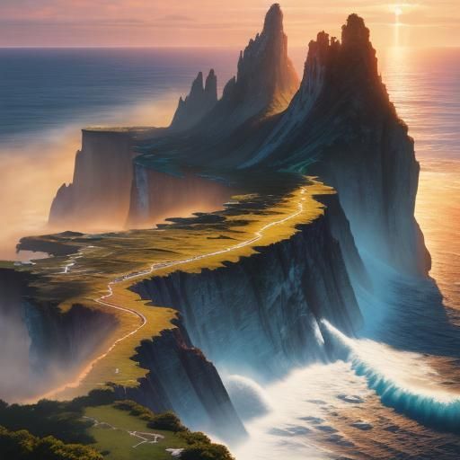 Colorful Sunset Over Ocean as Gouache Painting