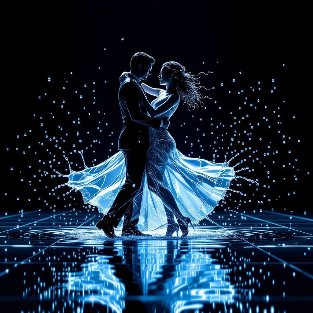 Surreal Water Dancers Emerge From Black and White Floor